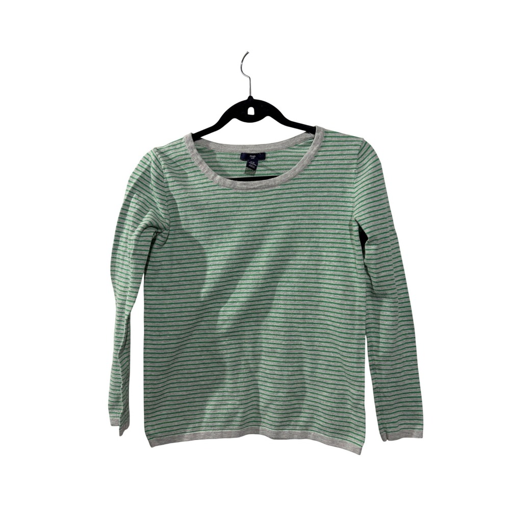 Gap Womens XS Striped Cotton Knit Sweater Grey Green Crew Long Sleeve Pullover